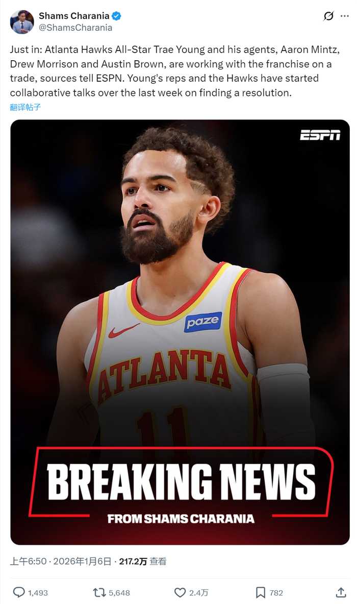 全明星后卫正式申请交易！2026年第一条大鱼！